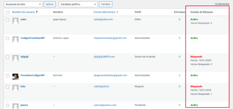 bloquear usuarios wordpress