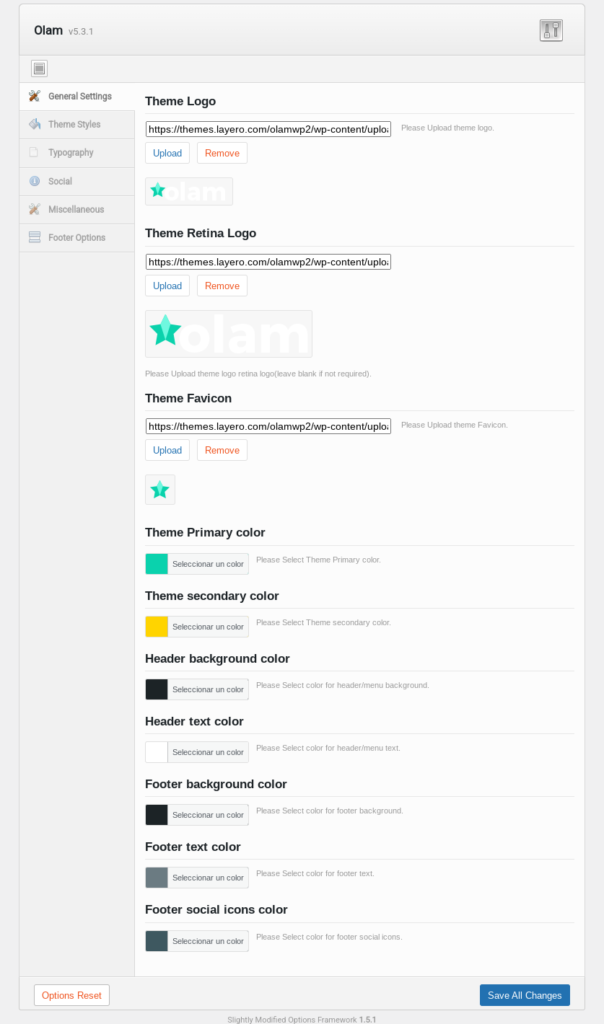 olam wordpress theme easy digital downloads options