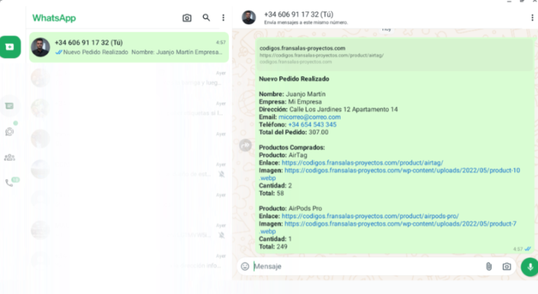 pedido whatsapp woocommerce sin registros