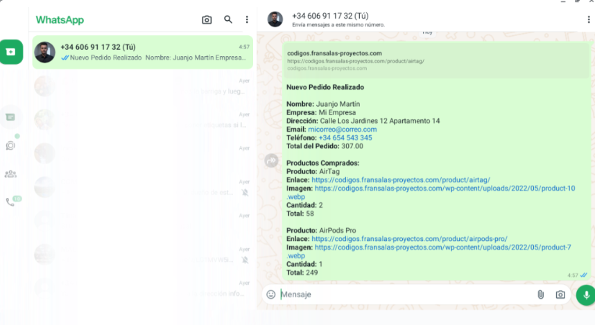 pedido woocommerce whatsapp sin registros
