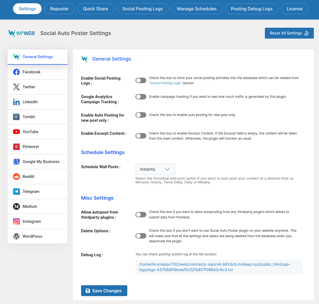 social auto poster settings