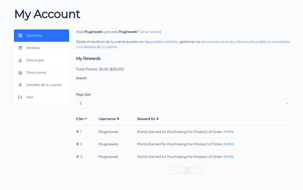 woocommerce mi cuenta sumo rewards points