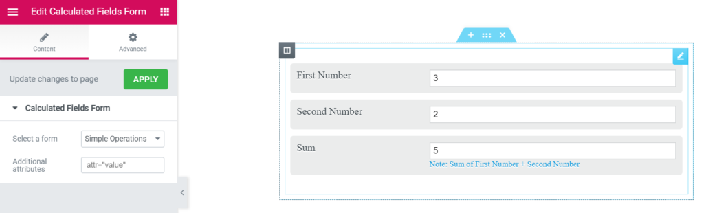 Calculated Fields Form elementor