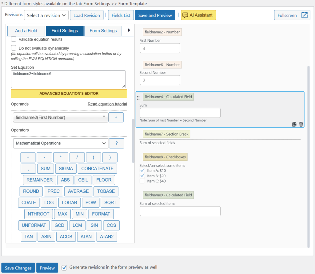 Calculated Fields Form plugin wordpress