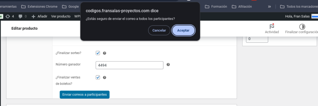 woocommerce sorteos emails boton