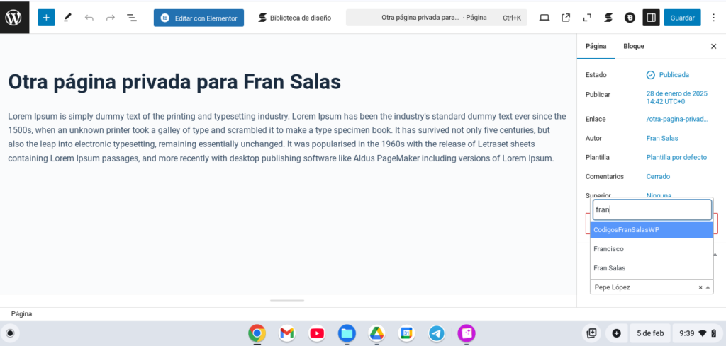 pagina sprivadas usuarios wordpress