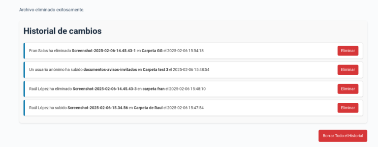 zona de documentos wordpress avisos registro de acciones