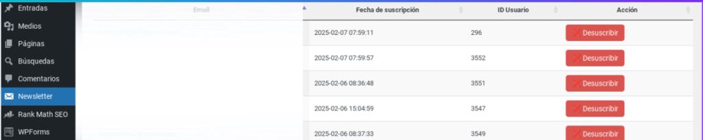 newsletter wordpress codigo sin plugins