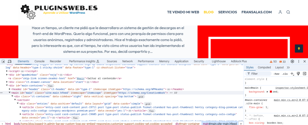 inspector navegador css