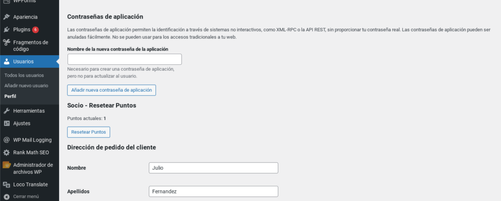 resetear puntos socios wordpress