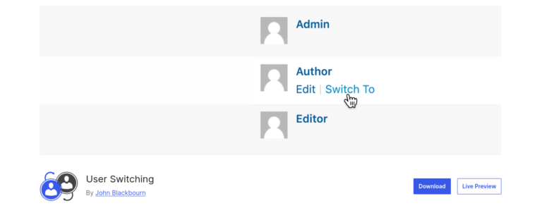 User Switching wordpress plugin