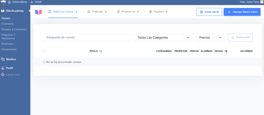 academia online de venta de cursos con wordpress