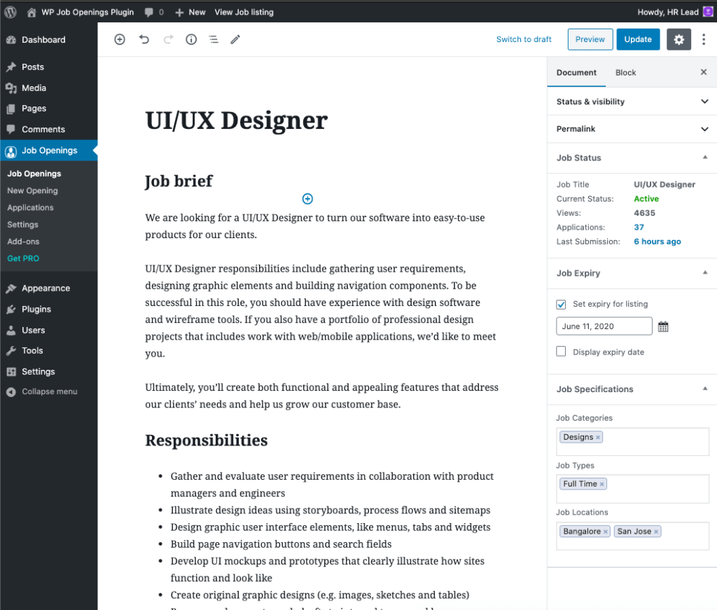 admin WP Job Openings – Job Listing, Career Page and Recruitment Plugin