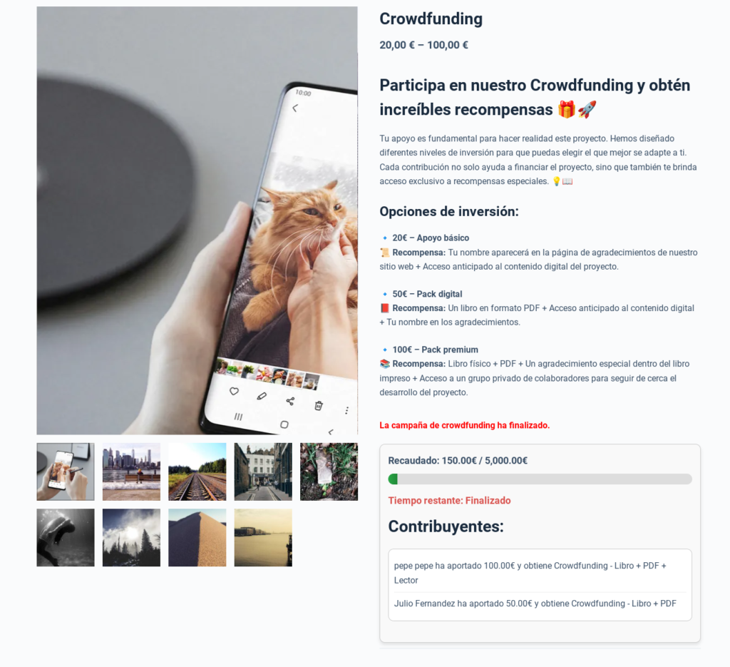 campañas de crowfunding wordpress woocommerce