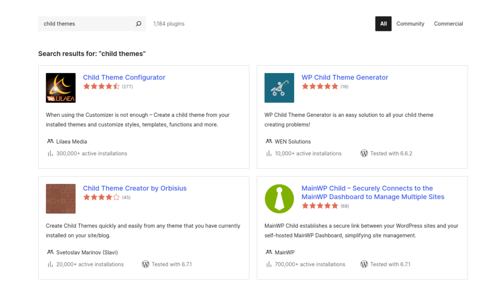child theme wordpress plugins