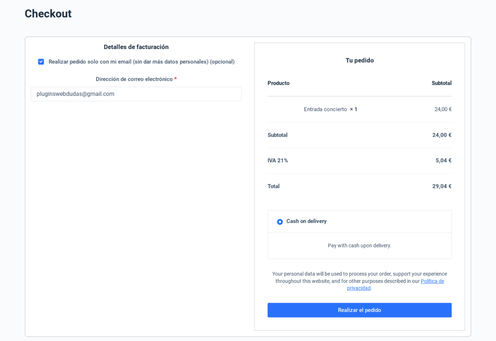 comprar con email solo woocommerce