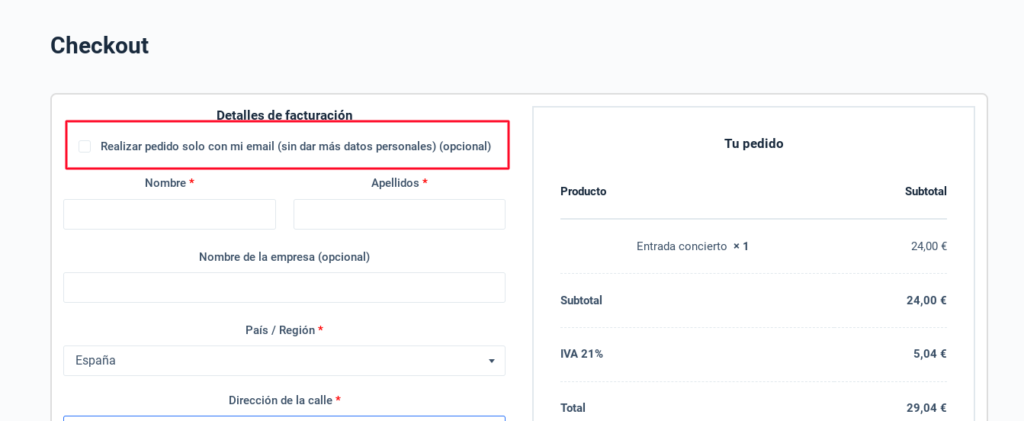 comprar solo con email woocommerce