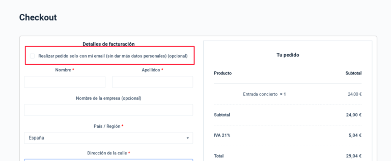 comprar solo con email woocommerce