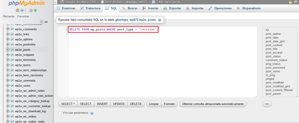 consultas sql base de datos wordpress