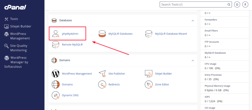 cpanel phpmyadmin