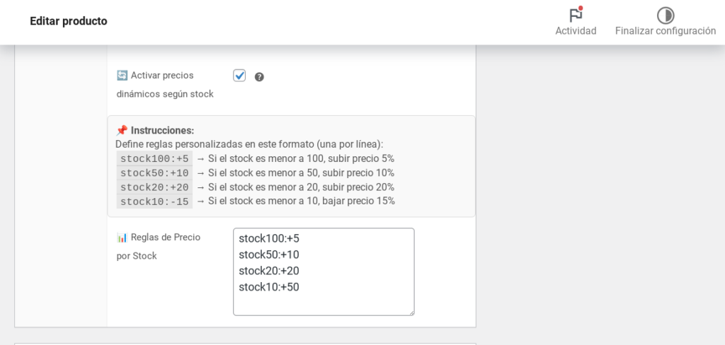 modificar precio según stock woocommerce