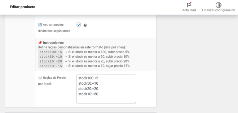 modificar precio según stock woocommerce