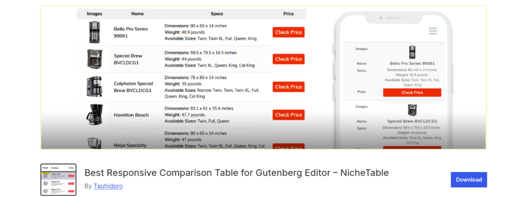 nichetable wordpress plugin