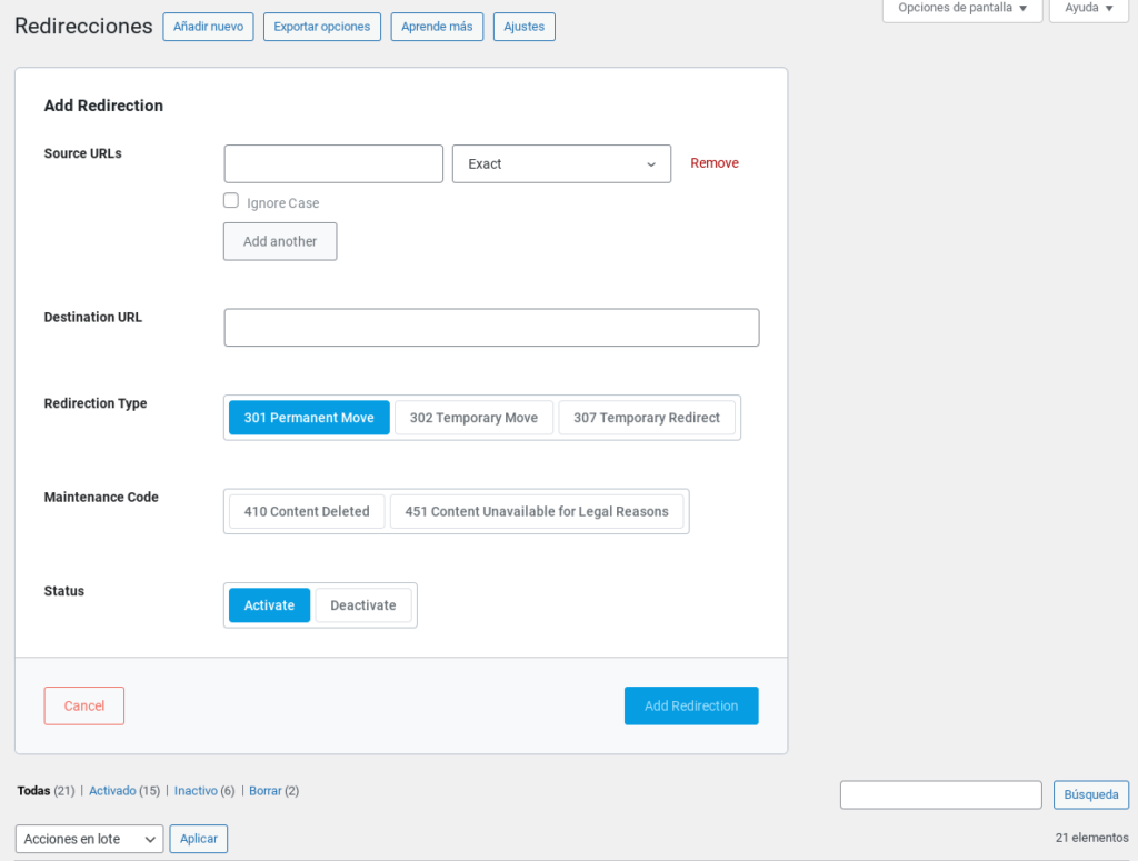 redirecciones url wordpress cambiar slug