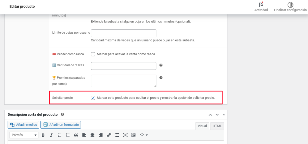 solicitar precio woocommerce wordpress