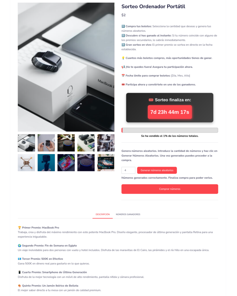 sorteos y rifas con wordpress loteria premios