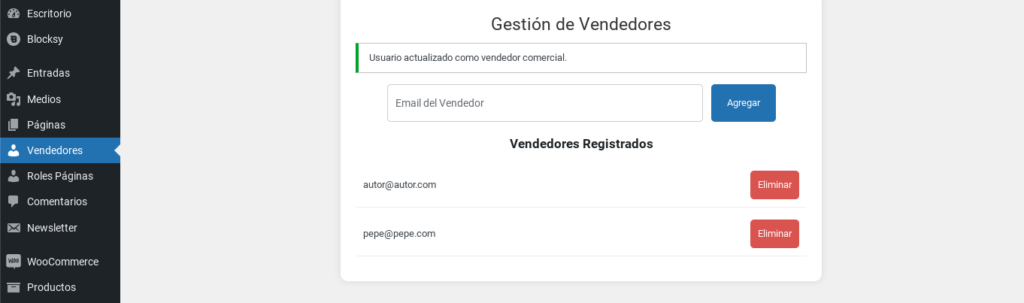 vendedores comerciales woocommerce