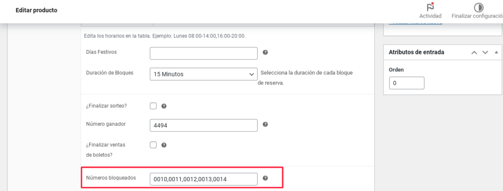 woocommerce sorteos bloquear numeros