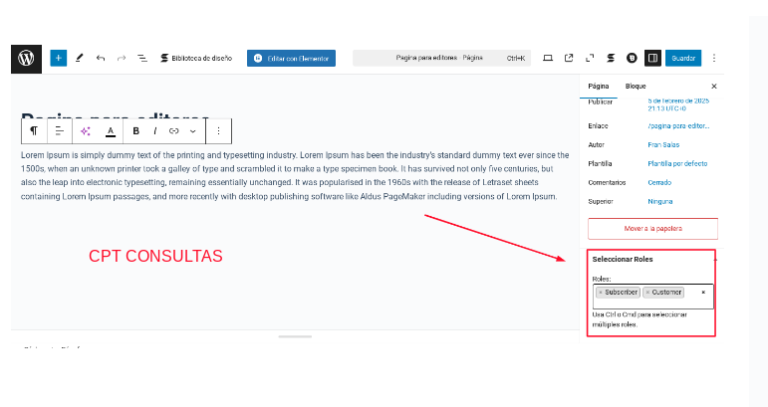 zona privada diferente cpt wordpress