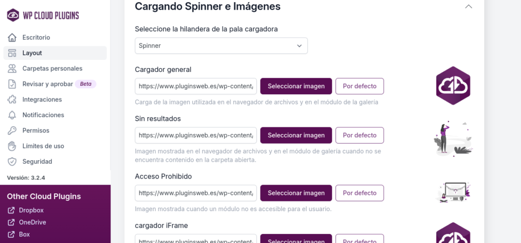 Cargando Spinner e Imágenes layout use your drive