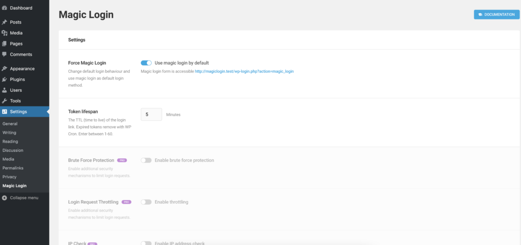 Magic Login – Passwordless Authentication for WordPress – Login Without Password ajustes