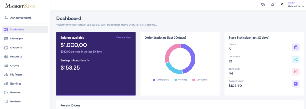 MarketKing — Ultimate WooCommerce Multivendor Marketplace Solution dashboard