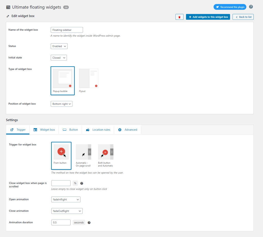 Ultimate Floating Widgets – Make popup sidebars wordpress plugin