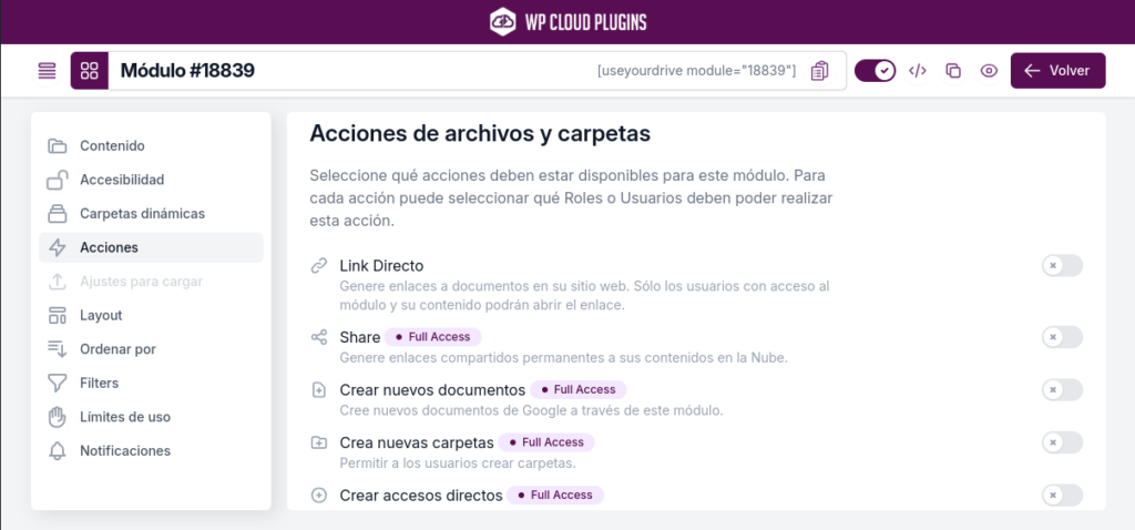 acciones de archivo use your drive