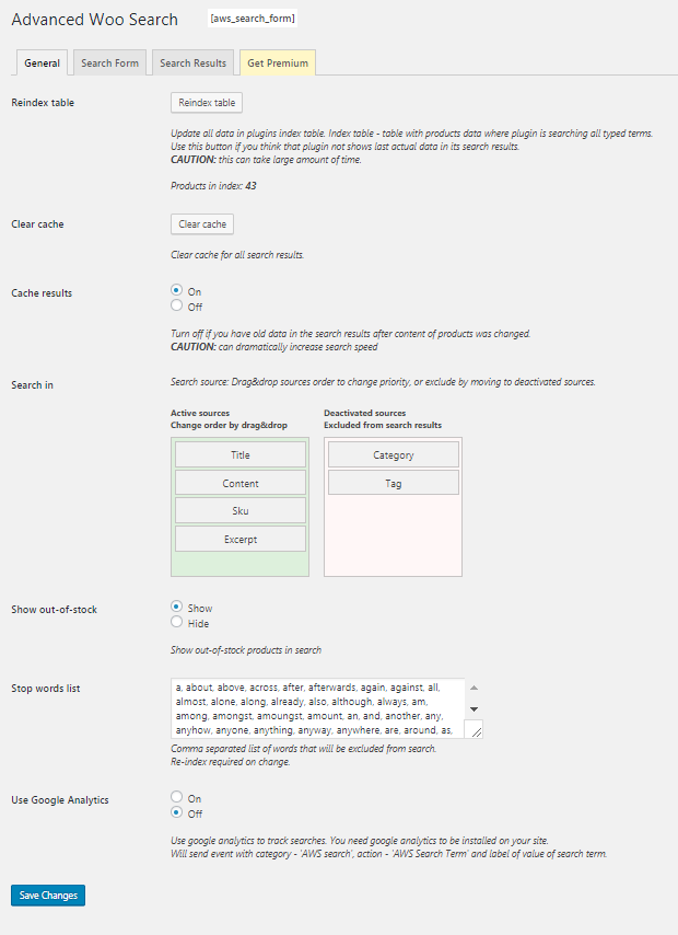 ajustes advanced woo search