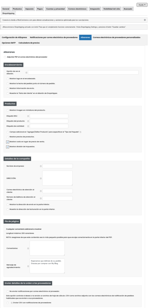 albaranes dropshipping woocommerce