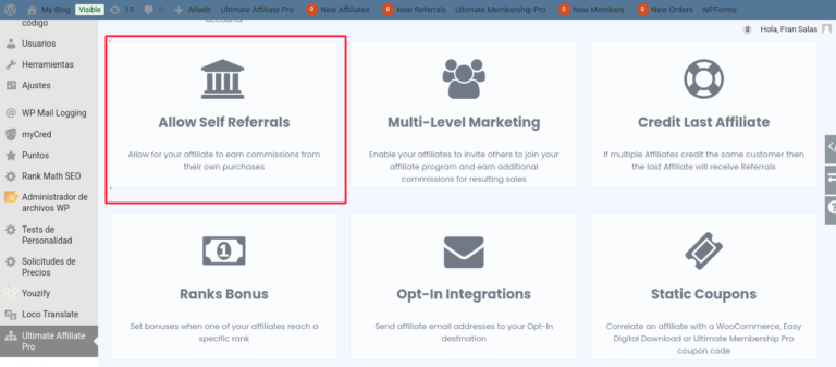 allow self referral ultimate affiliate pro