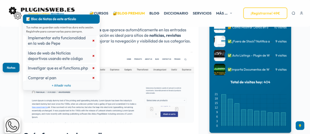 bloc notas wordpress