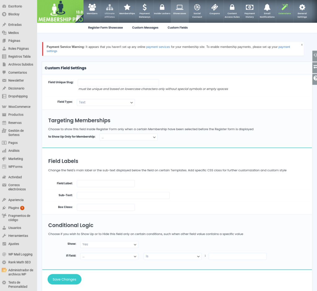 campos personalziados ultimate membership pro wordpress