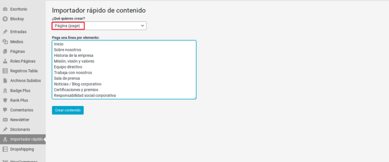 crear paginas de golpe wordpress