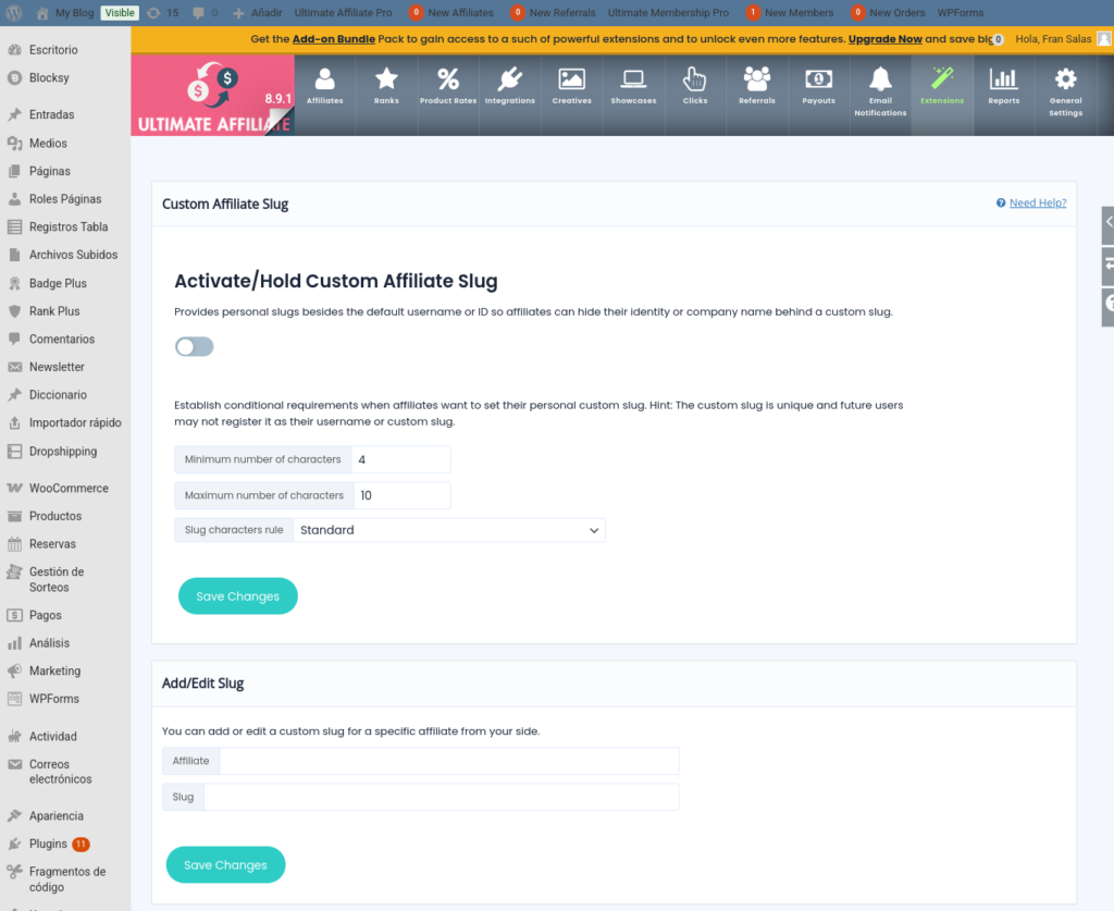 custom affiliate link ultimate affiliate pro