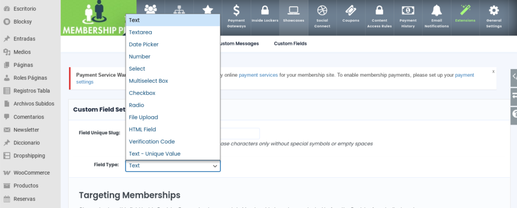 custom fields ultimate membership pro