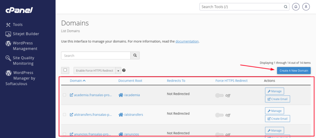 dominios cpanel wordpress