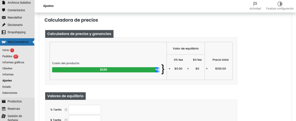 dropshipping woocommerce calculadora de precios