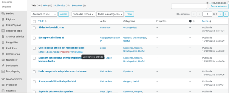 duplicar entradas wordpress