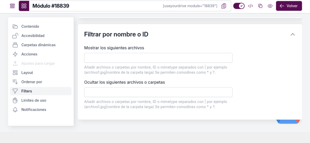 filtrar por nombre id use your drive